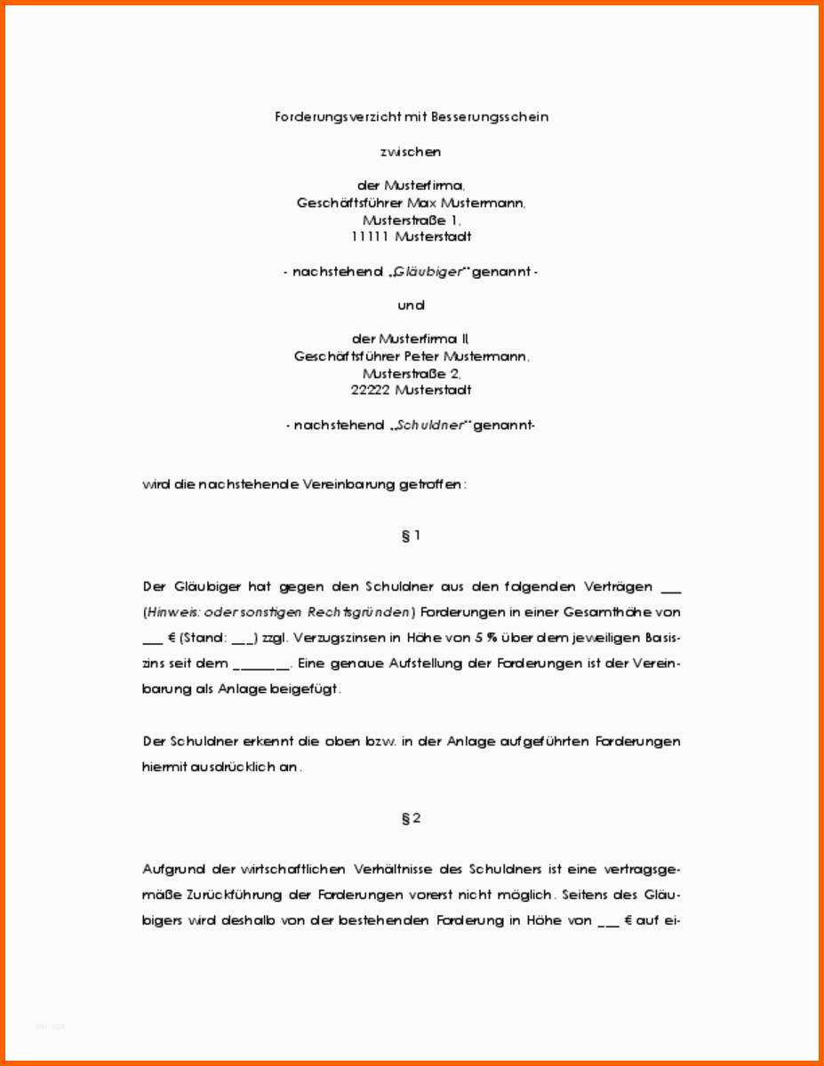 Angepasst forderungsverzicht Mit Besserungsschein Muster Zum