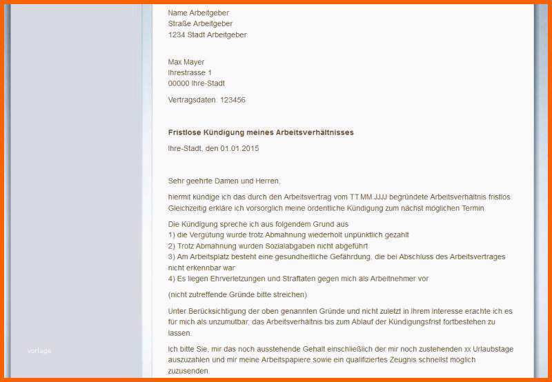 Angepasst Fristlose Kündigung Ausbildung Muster Einzigartiges Besten