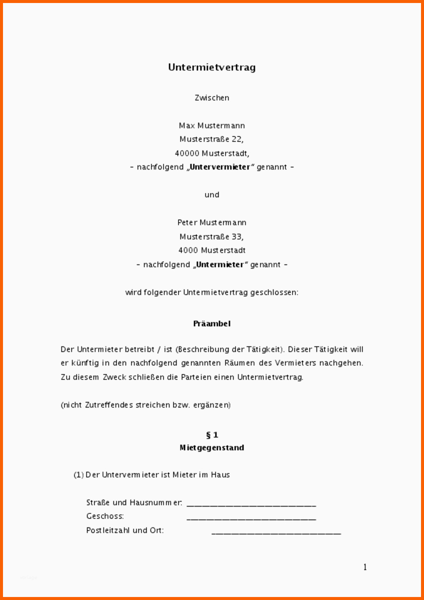 Angepasst Gewerbe Untermietvertrag Vorlage Zum Download