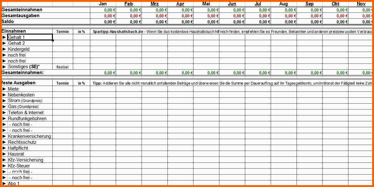 Angepasst Haushaltsbuch Excel Vorlage Kostenlos Beste Spartipp