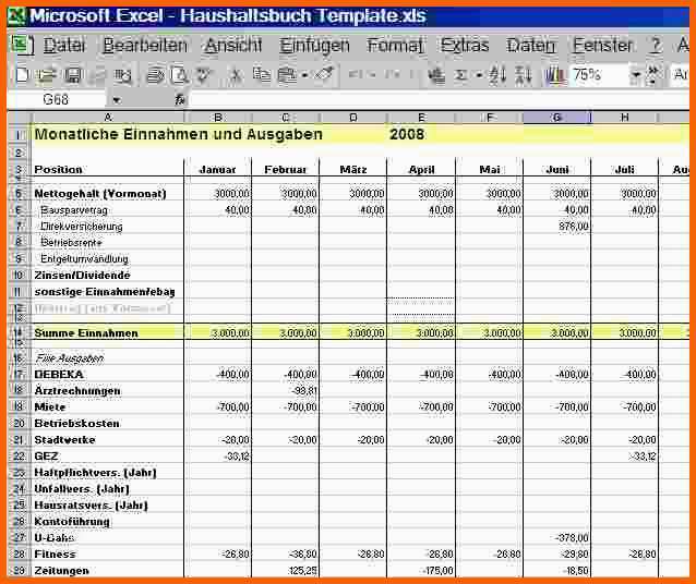Angepasst Haushaltsbuch Excel Vorlage Kostenlos – De Excel