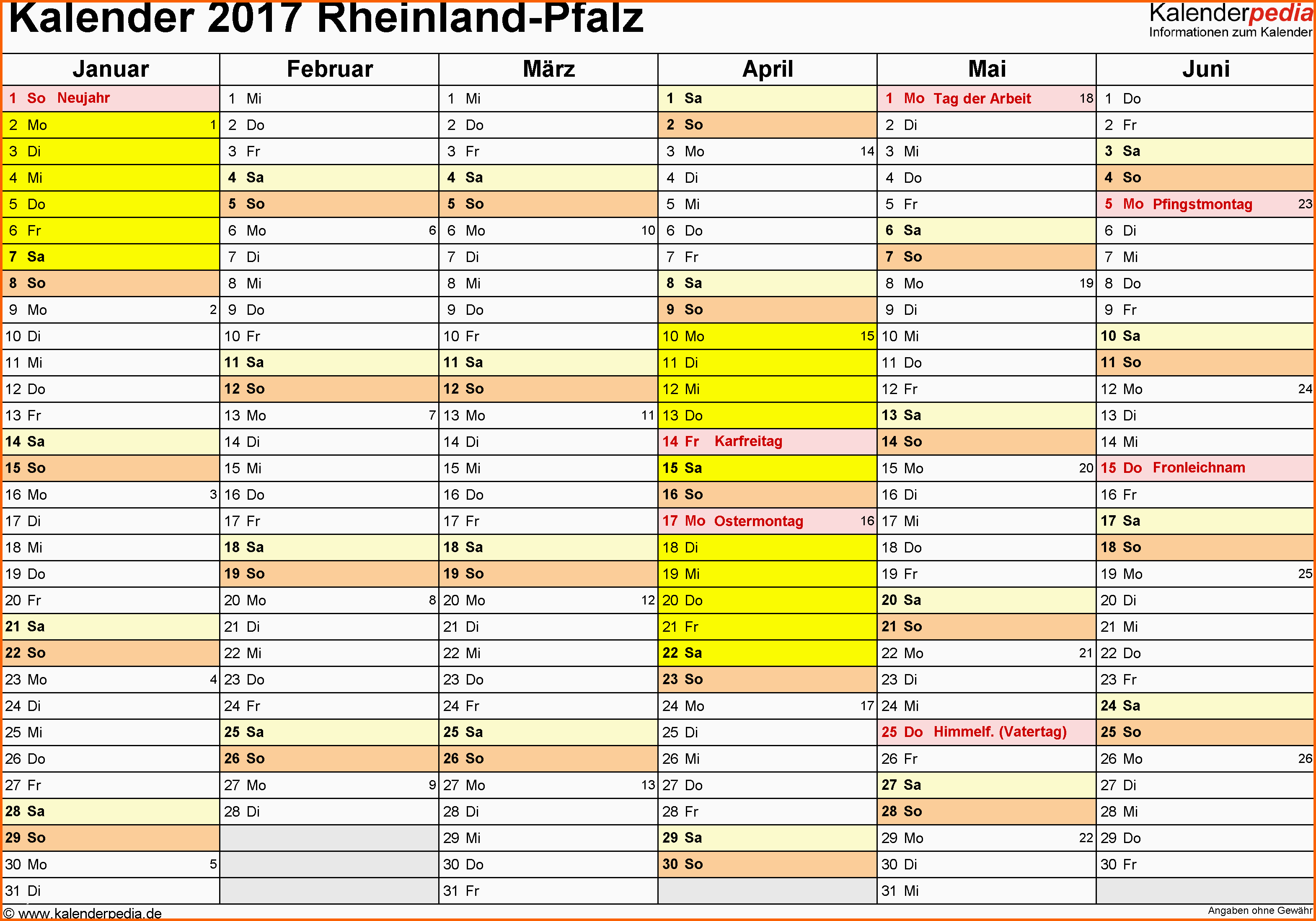 Angepasst Kalender 2017 Rheinland Pfalz Ferien Feiertage Excel