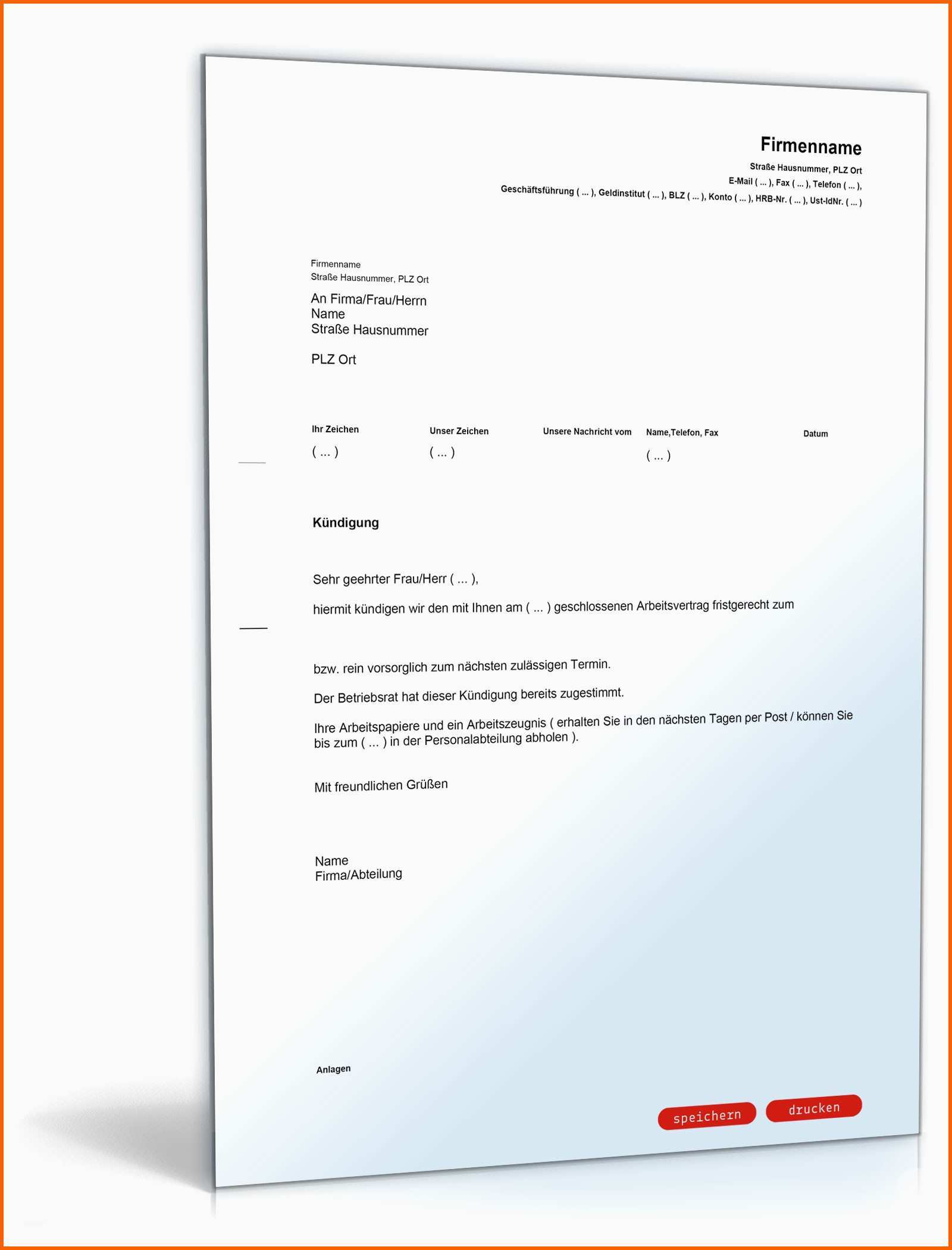 Angepasst Kündigung Arbeitsvertrag Fristgemäß Arbeitgeber