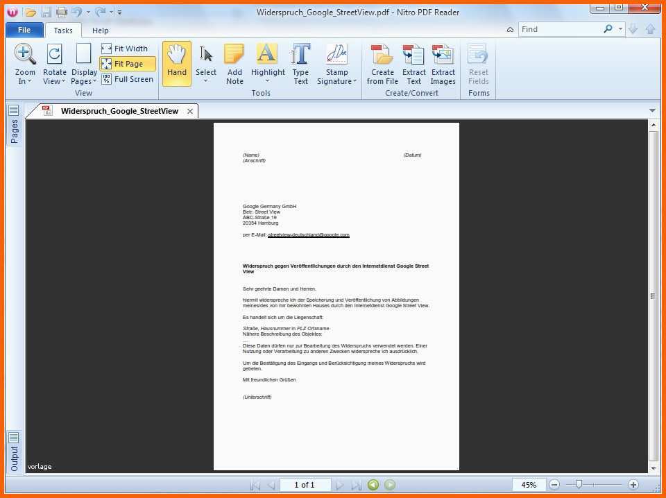 Angepasst Pdf Vorlage Widerspruch Gegen Google Street View