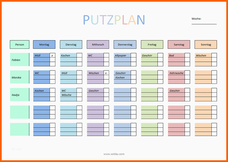 Angepasst Putzplan Vorlage Für Singles Paare Familie & Wg
