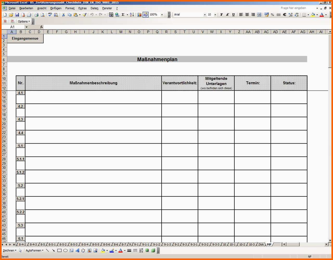 Angepasst Qualitätsmanagement iso 9001 2015 Excel Auditcheckliste