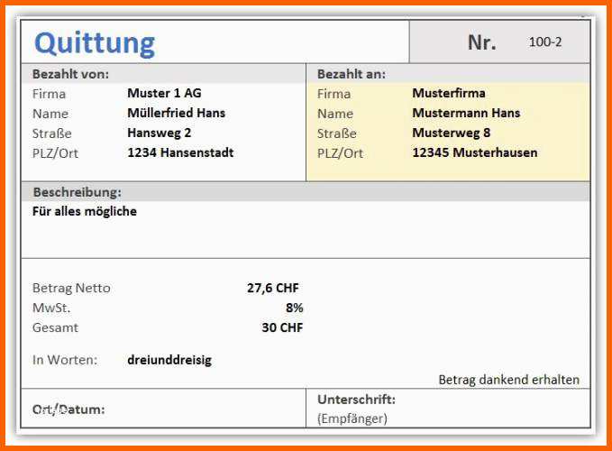Angepasst Quittung Vorlage Download