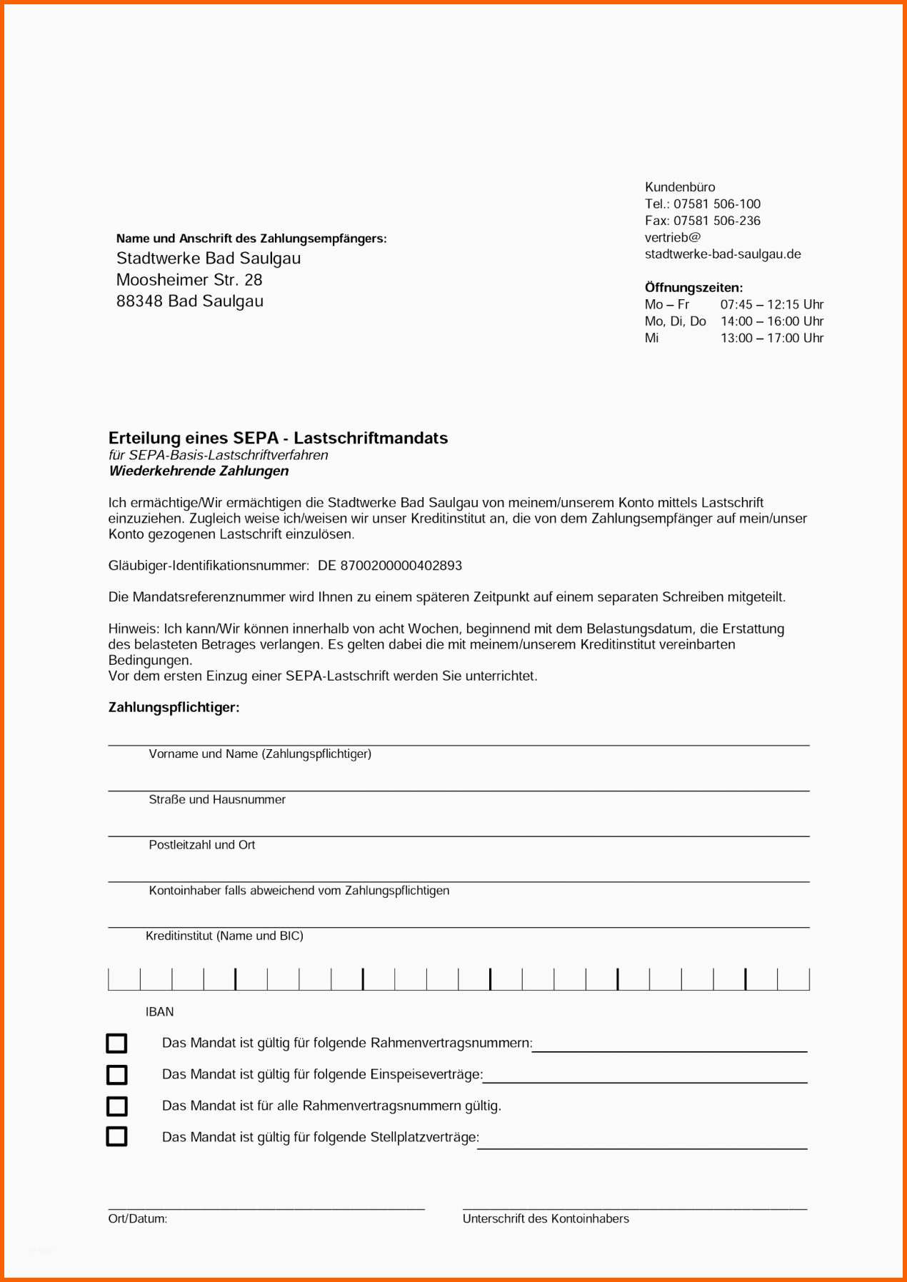 Angepasst Sepa Lastschriftmandat Vorlage Gemutlich