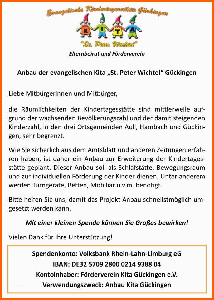 Angepasst Spendenaufruf Anbau – Evangelische Kindertagesstätte Gückingen