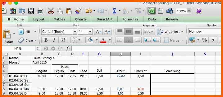 Angepasst Stundenerfassung Vorlage Angenehm Excel Zeiterfassung