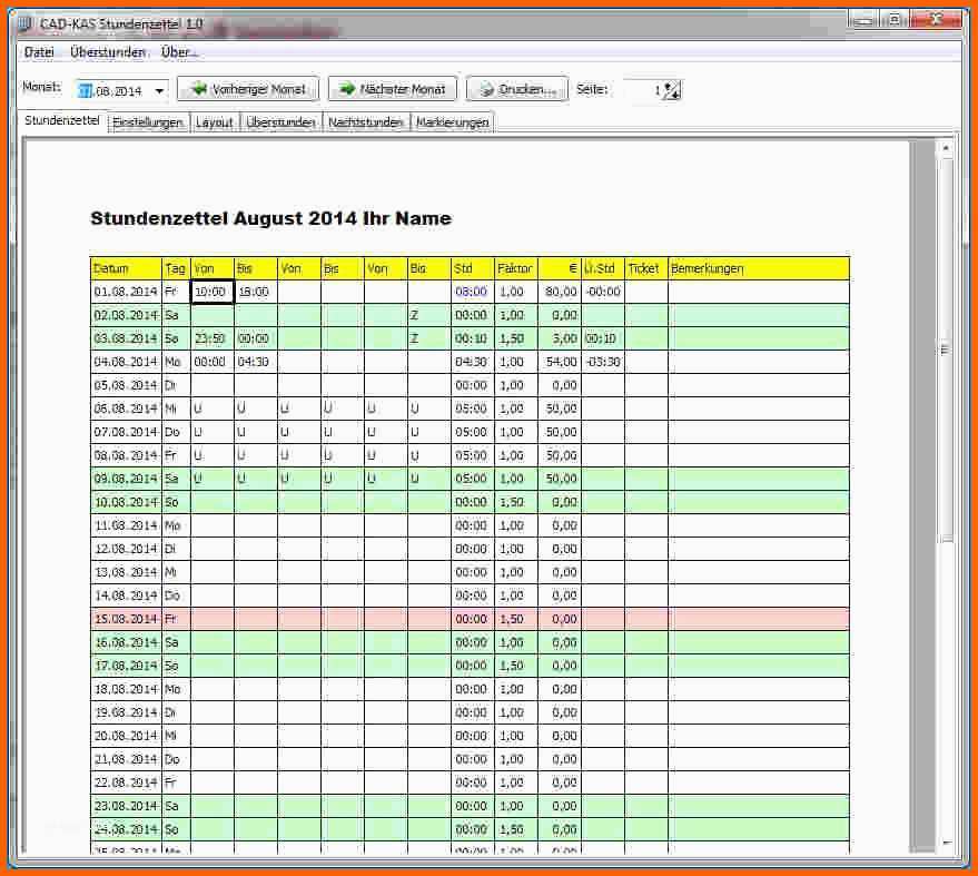 Angepasst Stundenzettel Vorlage 2016 Elegante 7 Excel Stundenzettel