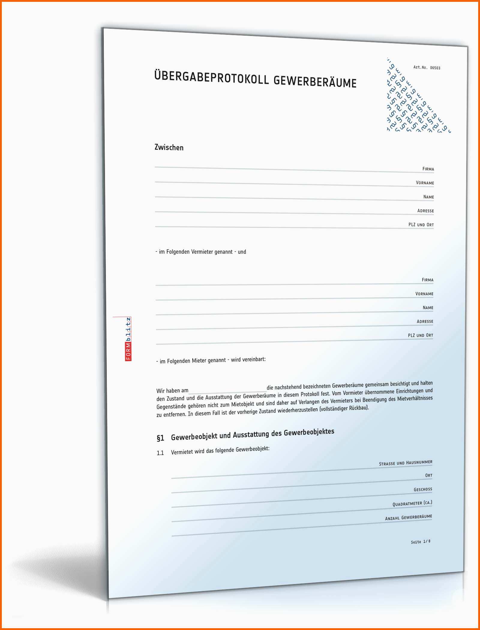 Angepasst Übergabeprotokoll Gewerberäume