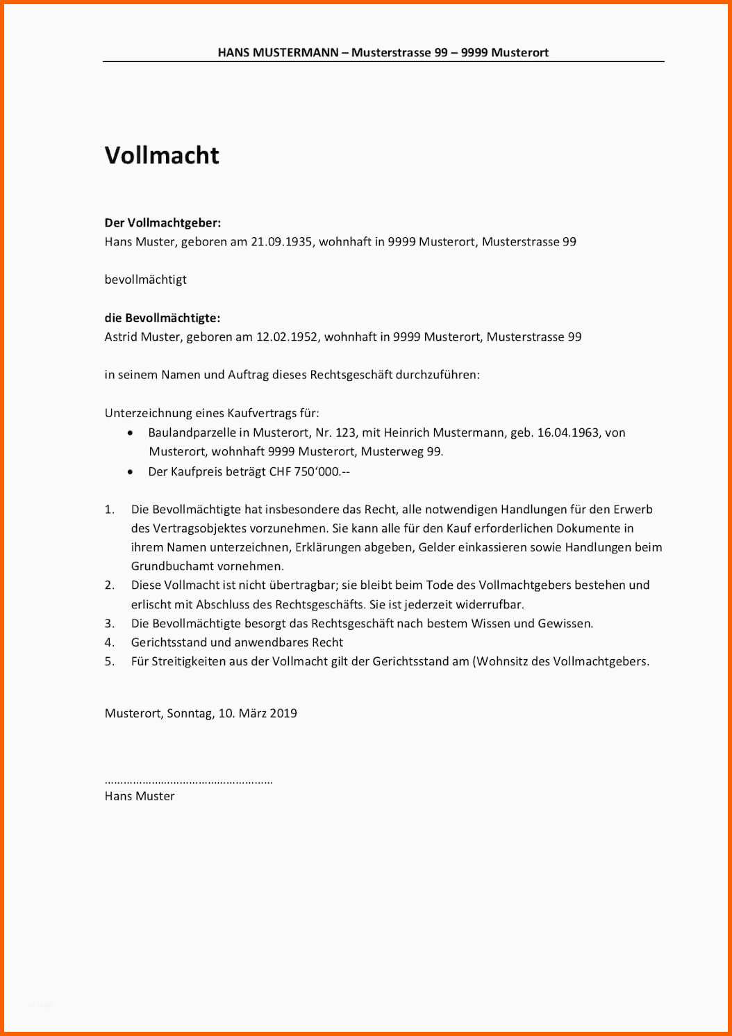 Angepasst Vollmacht Vorlage & Muster Schweiz | Kostenlos ...
