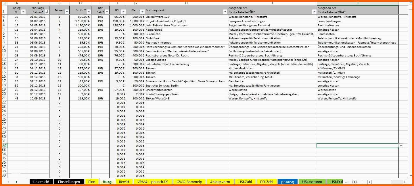 Angepasst Vorlage Excel Buchhaltung Neu Excel Vorlage EÜr 2016