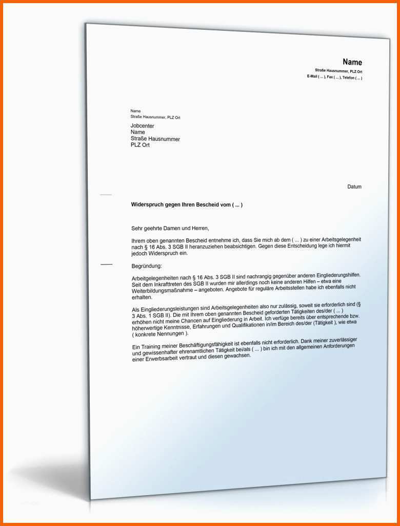 Angepasst Widerspruch Beim Jobcenter Gegen Verpflichtung Zu