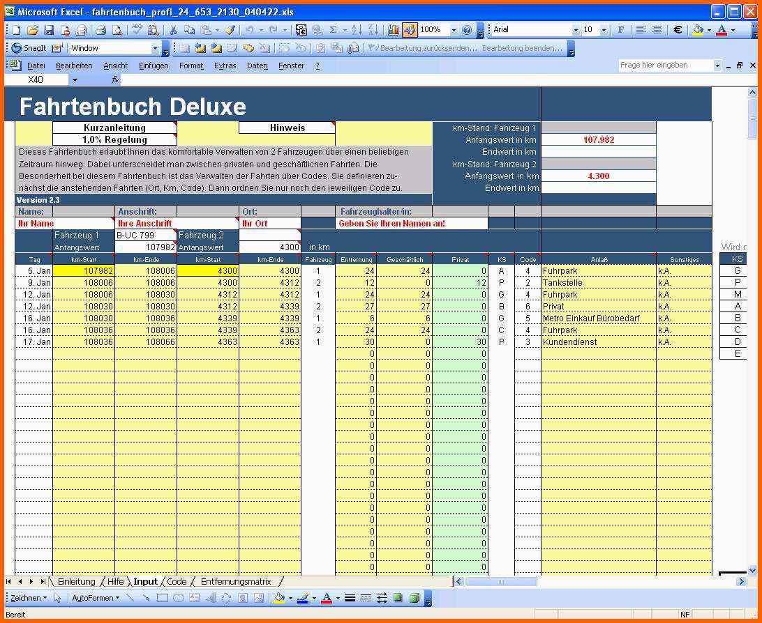 Atemberaubend 14 Fahrtenbuch Excel Vorlage