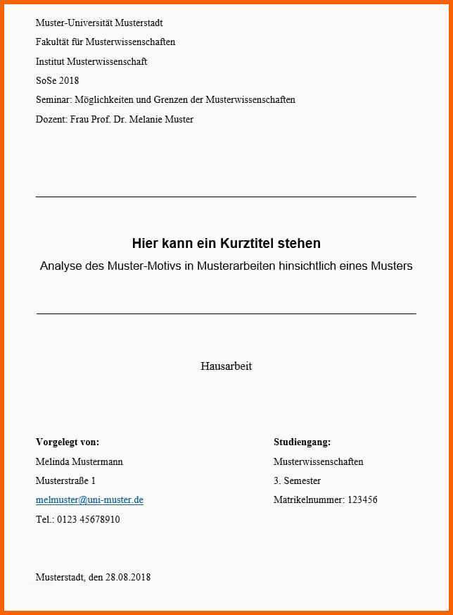Atemberaubend 19 Hausarbeit Deckblatt Vorlage