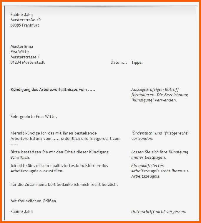 Atemberaubend 20 Kründigungsschreiben Arbeitnehmer Vorlage Kostenlos