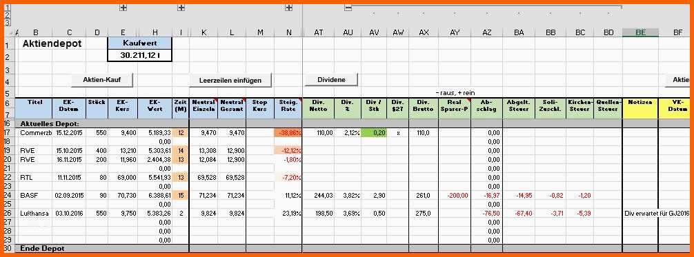 Atemberaubend Aktiendepot In Excel Verwalten