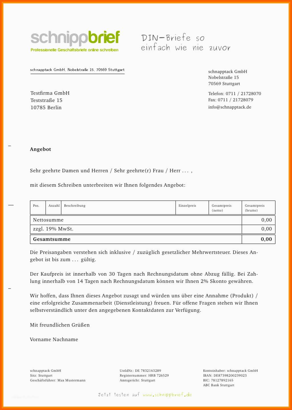Atemberaubend Angebot Schreiben Vorlage Einzigartige 9 Muster Angebot