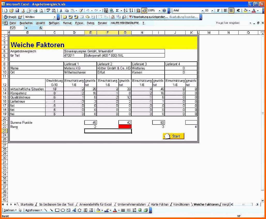Atemberaubend Angebotsvergleich Excel Vorlage Kostenlos Innerhalb