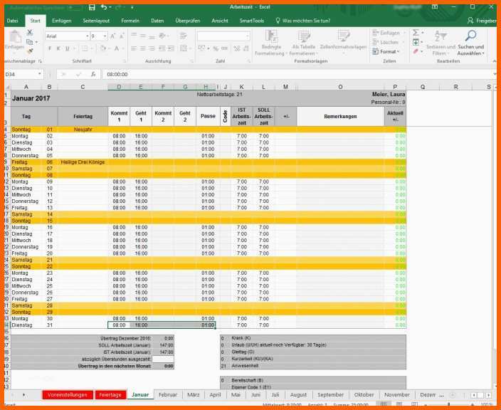 Atemberaubend Arbeitszeiterfassung Fr Excel Download Puter