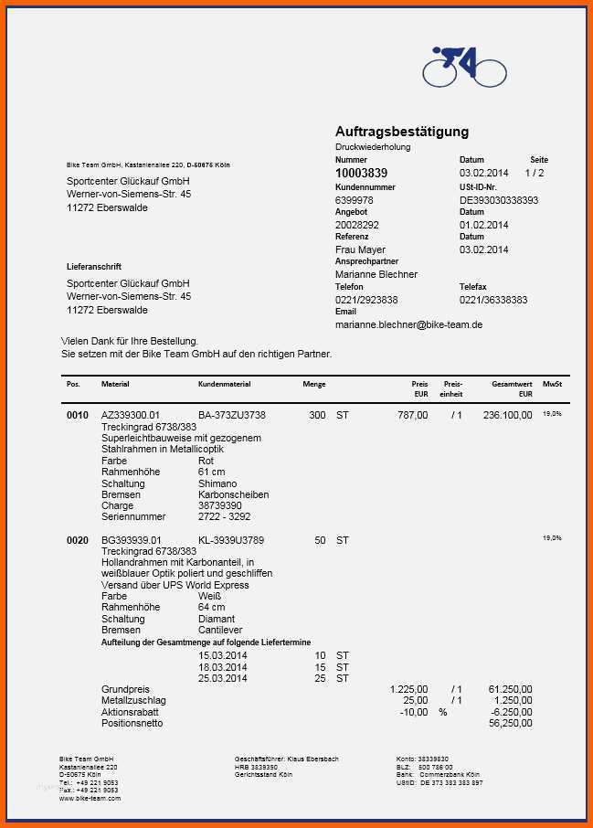 Atemberaubend Auftragsbestätigung Vorlage Pdf Großartig
