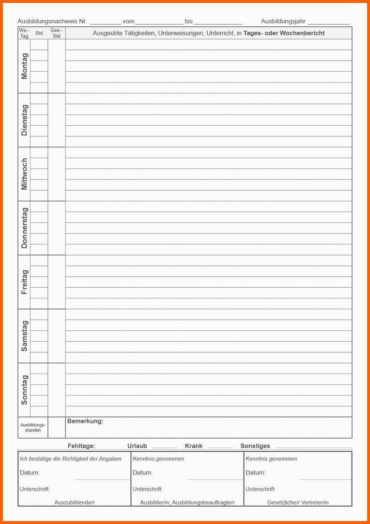 Atemberaubend Berichtsheft Vorlage Word – Wordde