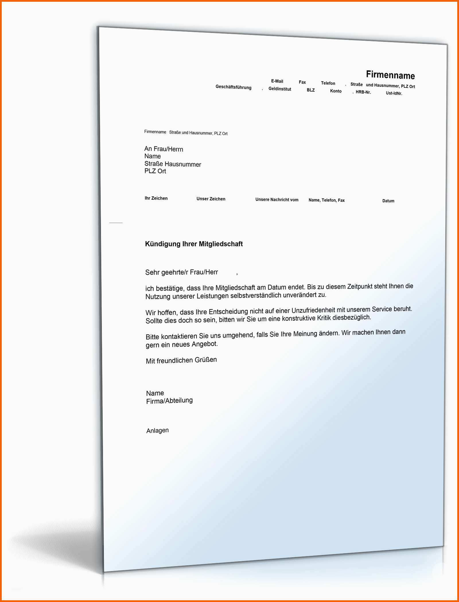 Atemberaubend Bestätigung Einer Kündigung Rechtssicheres Muster En
