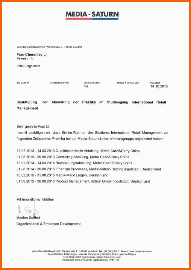 Atemberaubend Bestätigung über Praktikum
