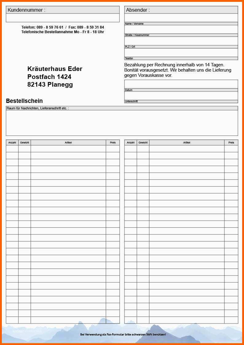 Atemberaubend Bestellschein Vorlage Neu Kräuterhaus Eder Bestellformular