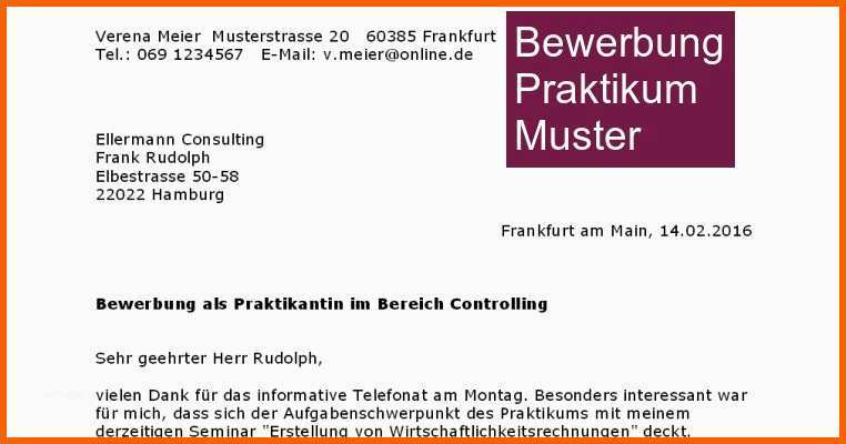 Atemberaubend Bewerbung Praktikum Muster Download
