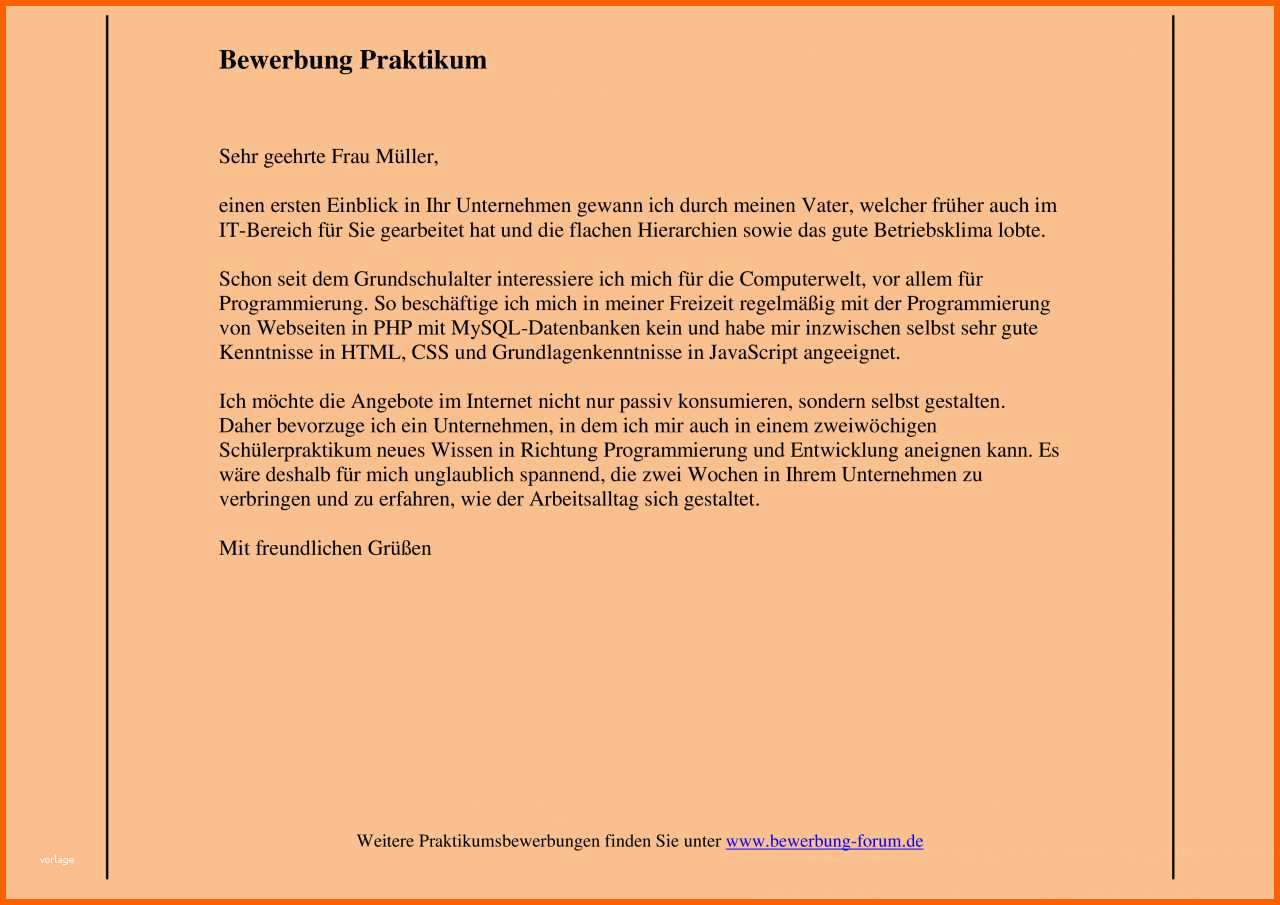 Atemberaubend Bewerbung Praktikum Muster Zum Erfolgreichen Bewerben