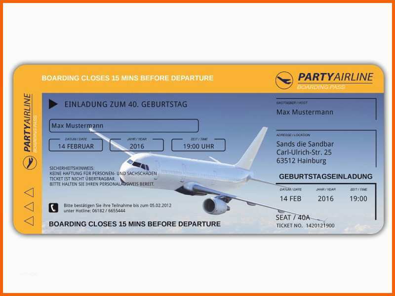 Atemberaubend Einladungskarten Als Flugticket Zum Geburtstag Ticket