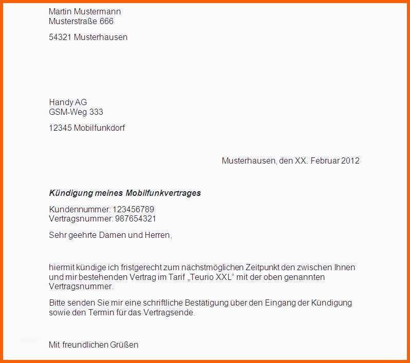 Atemberaubend Einzigartiges Muster Kündigung Mobilfunkvertrag