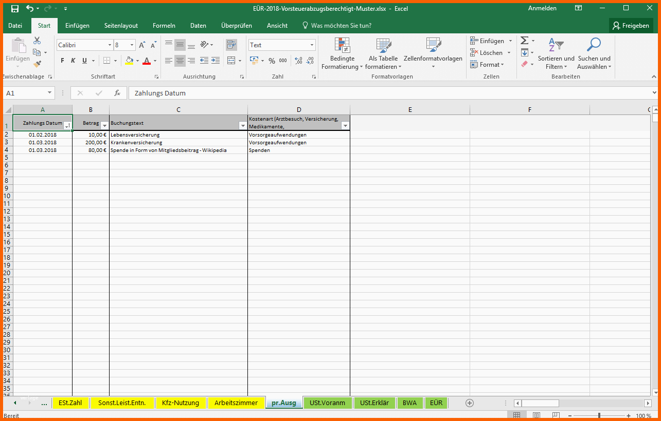 Atemberaubend Excel Vorlage Einnahmenüberschussrechnung EÜr Pierre