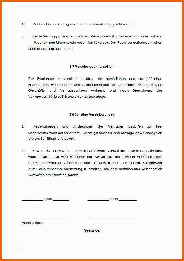 Atemberaubend Freelancer Vertrag Muster Zum Download