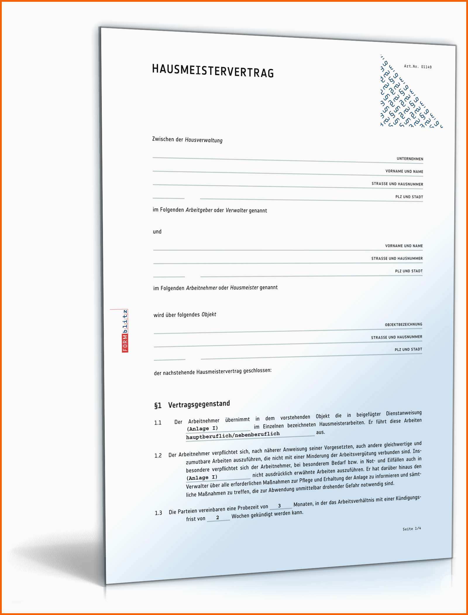 Atemberaubend Hausmeistervertrag