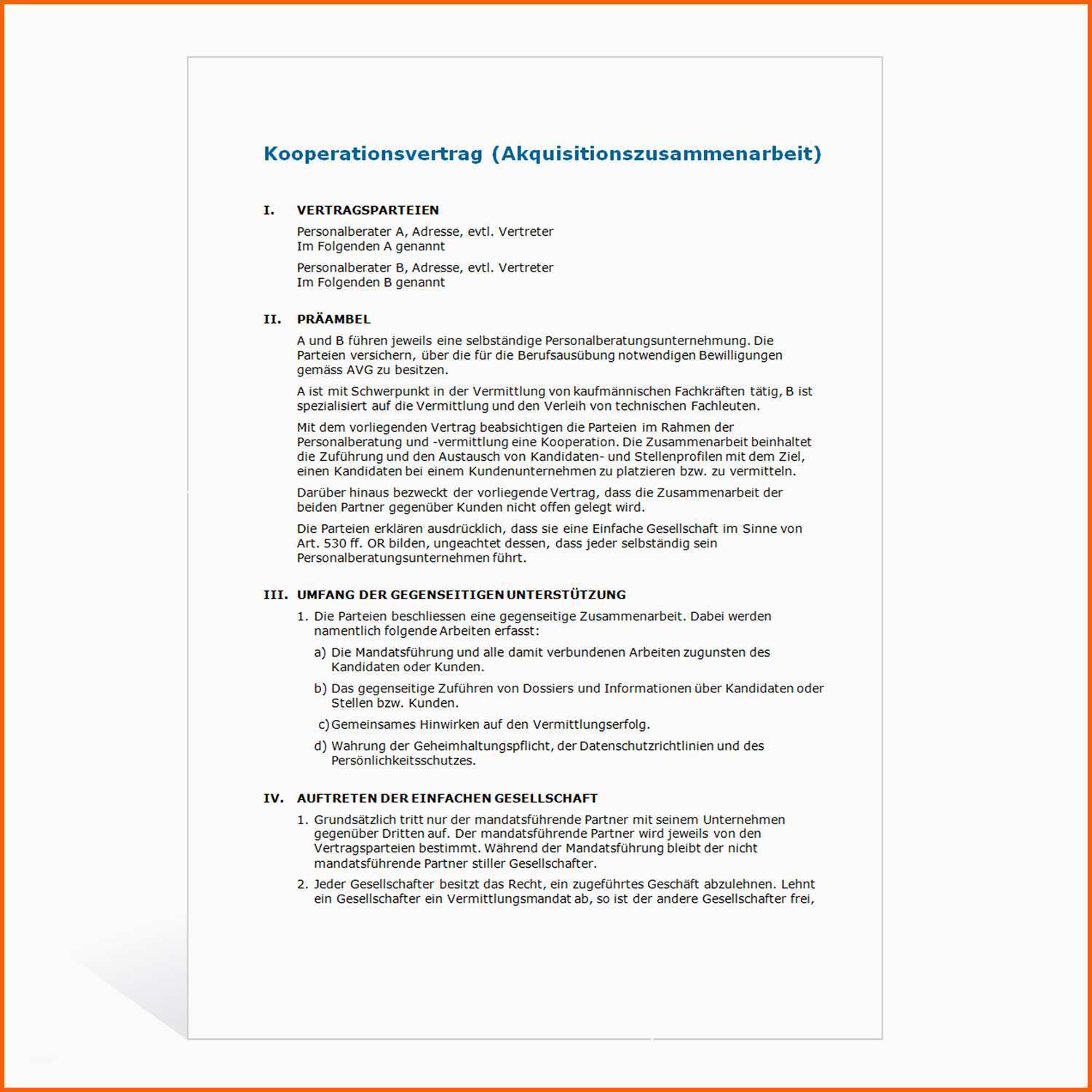 Atemberaubend Kooperationsvertrag Vorlage Gut Geheimhaltungsvereinbarung
