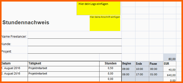Atemberaubend Kostenlos Einfacher Stundenzettel Excel