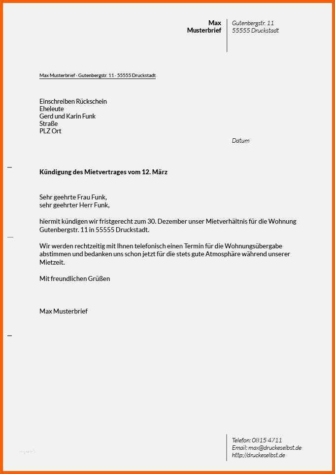 Atemberaubend Kündigung Mietvertrag Vorlage Kostenlos Einzigartig Genug