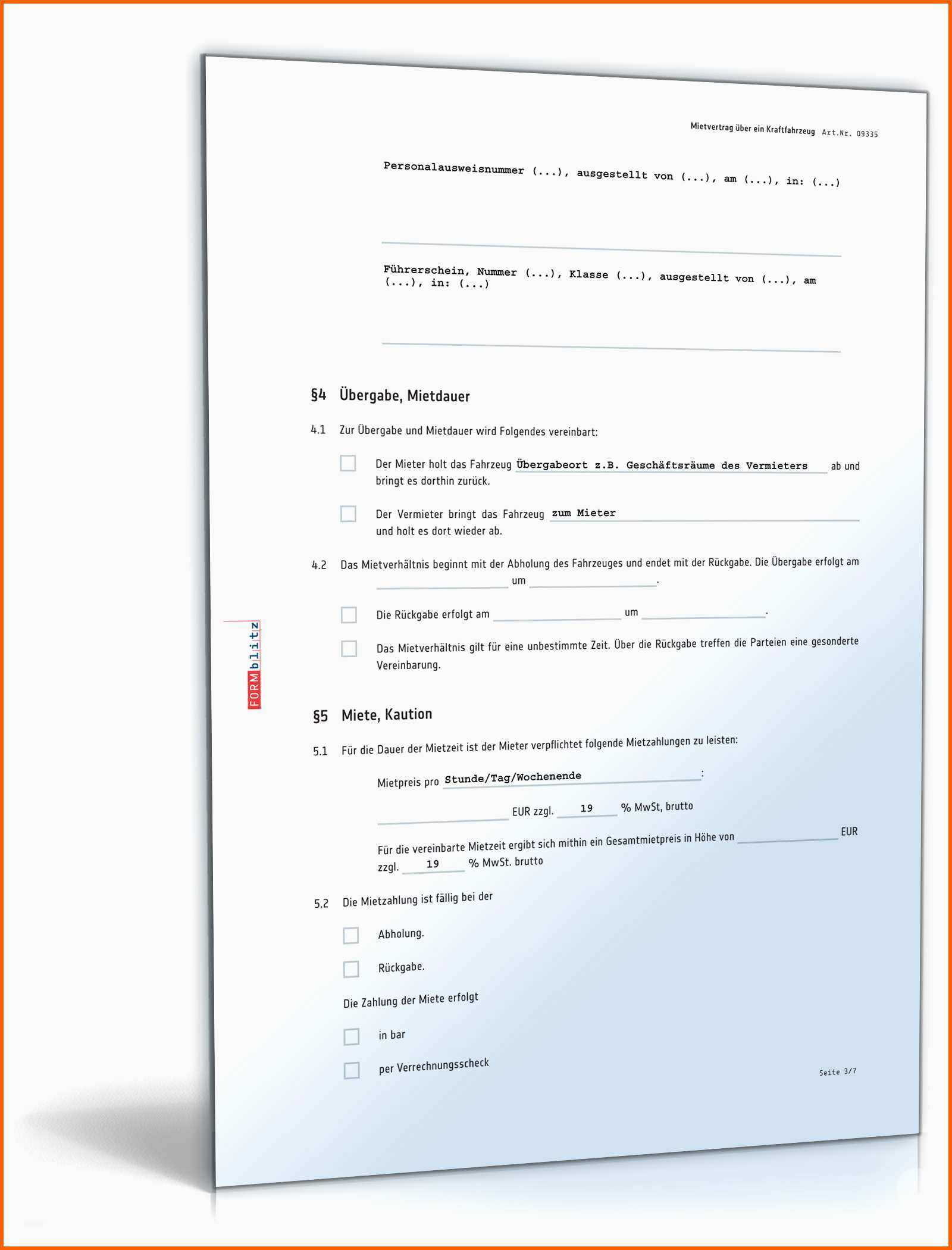 Atemberaubend Mietvertrag Kraftfahrzeug Rechtssicheres Muster Zum Download