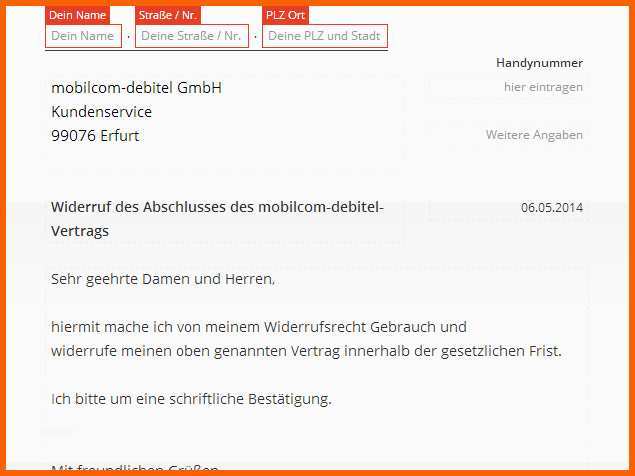 Atemberaubend Mobil Debitel Widerruf Vorlage Download Chip
