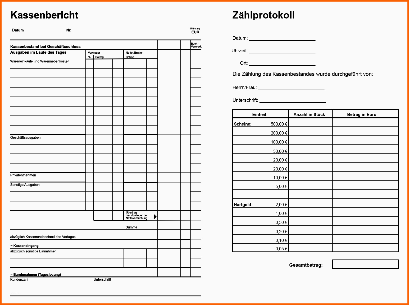 Atemberaubend Muster Kassenbericht Zählprotokoll Pdf Vorlage