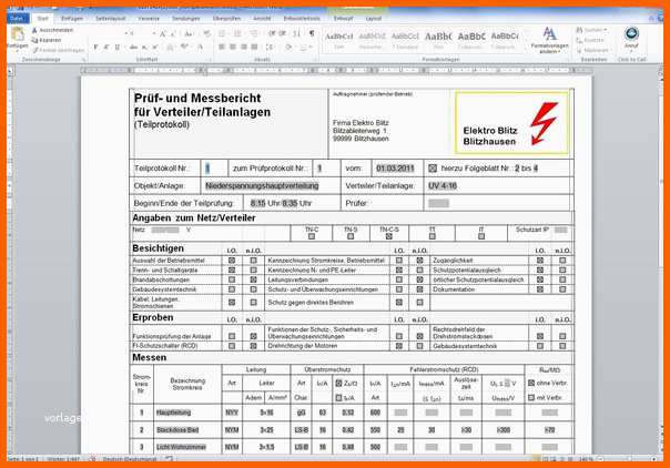 Atemberaubend Prüfprotokoll Elektrischer Anlagen Vorlage – Vorlagen 1001