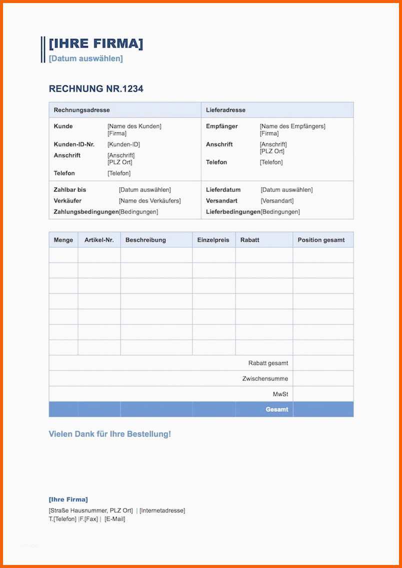 Atemberaubend Rechnungsvorlage Word &amp; Excel Schweiz Kostenlos