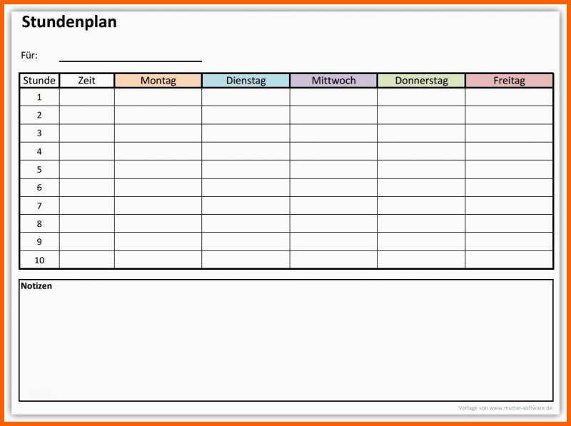 Atemberaubend Stundenplan Vorlage Download