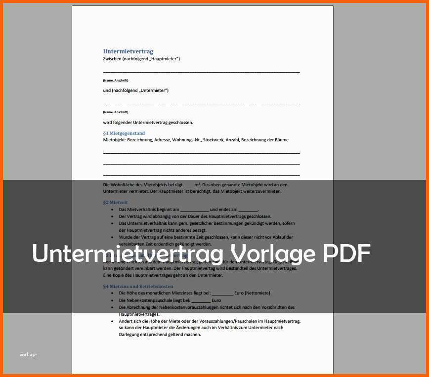 Atemberaubend Untermietvertrag Muster Vorlage Pdf Download – Giga