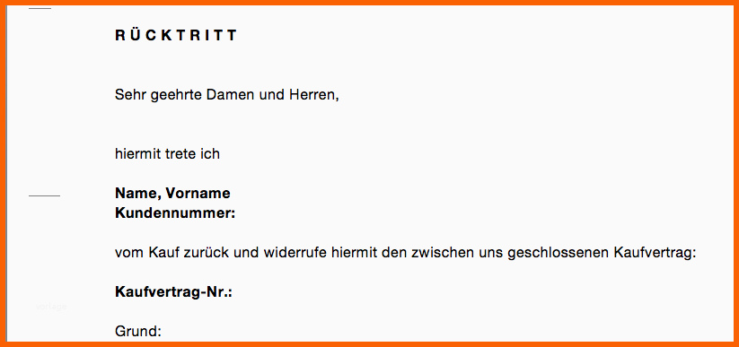 Atemberaubend Vorlage Rücktritt Vom Kauf Widerruf Word