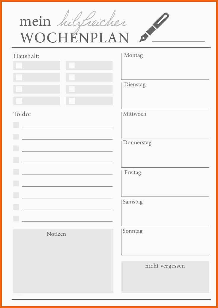 Atemberaubend Wochenplan